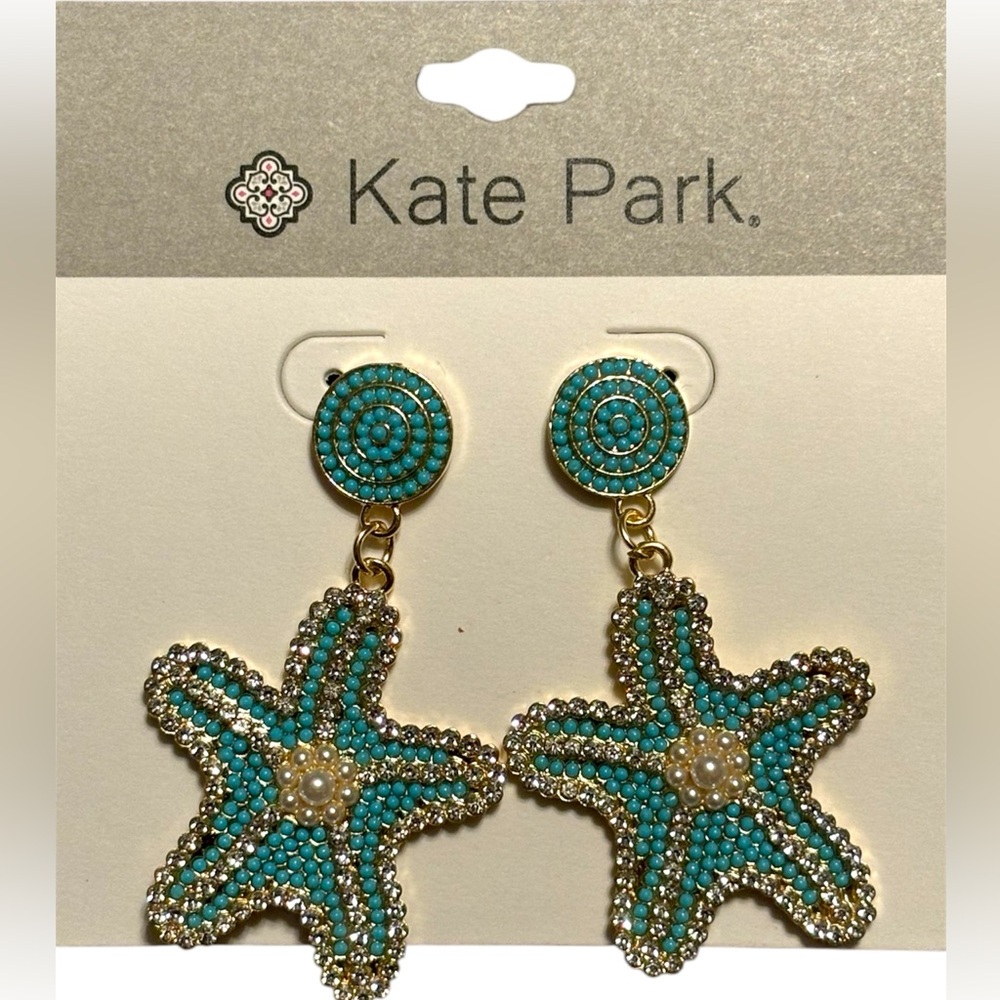 NWT•Kate Park Turquoise and Gold Starfish Dangle Earrings